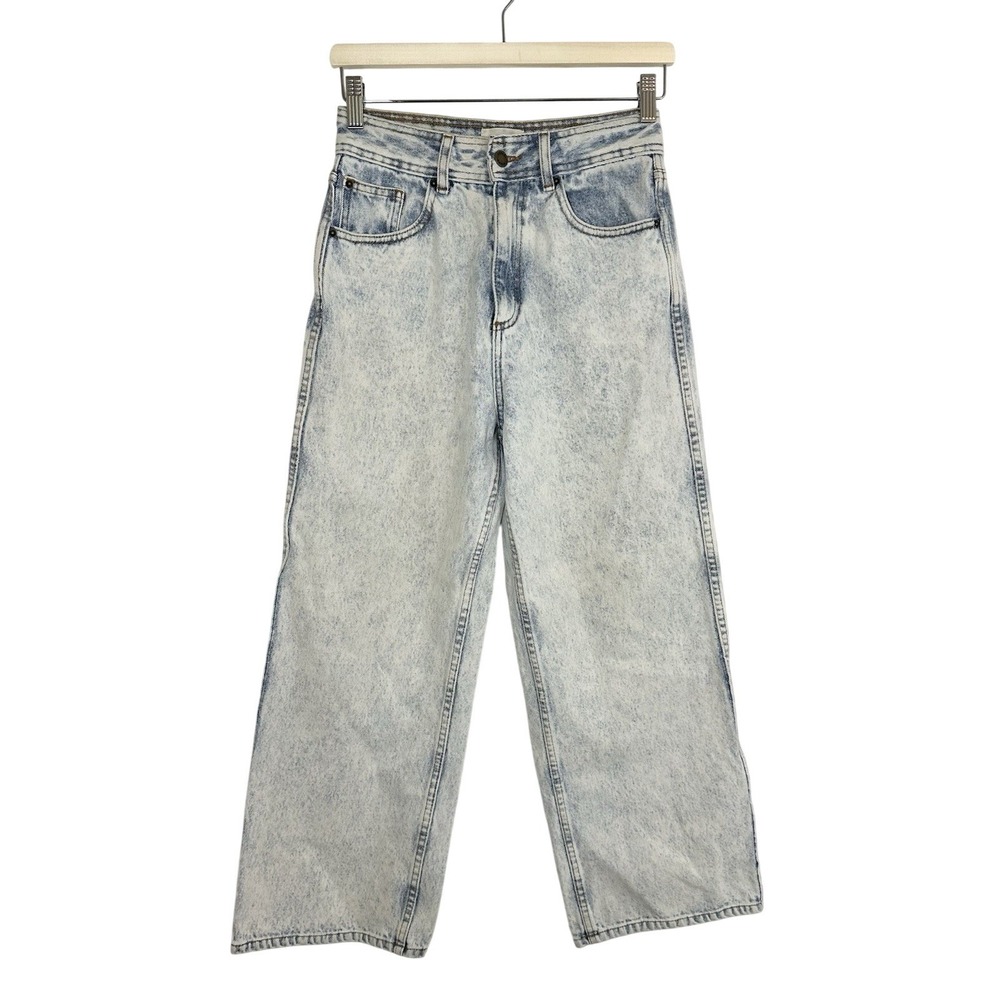 Sezane Women's US 4/ FR 36 Light Blue Acid Wash High Rise Wide Leg Crop Denim